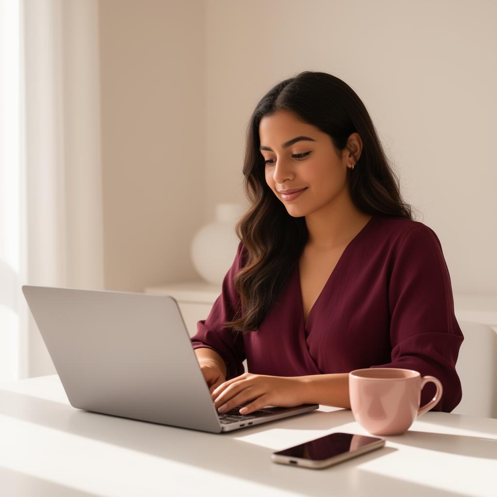 Mujer creando su producto digital desde casa