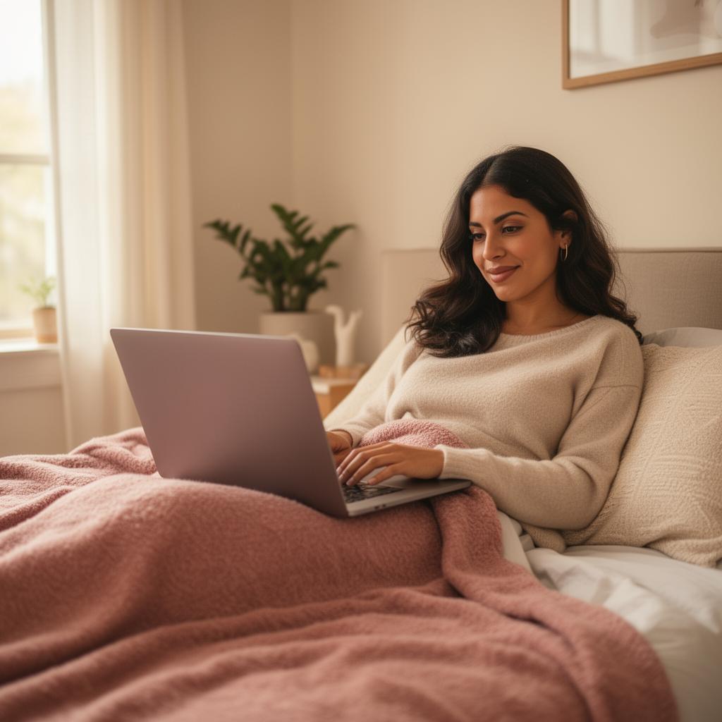 Mujer trabajando relajada desde casa